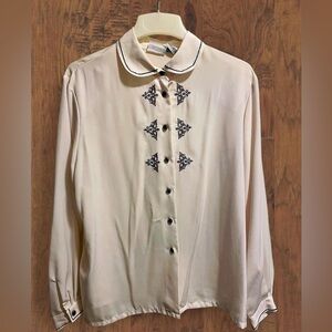 Koret Cream Button Down Shirt with Black Embroidery